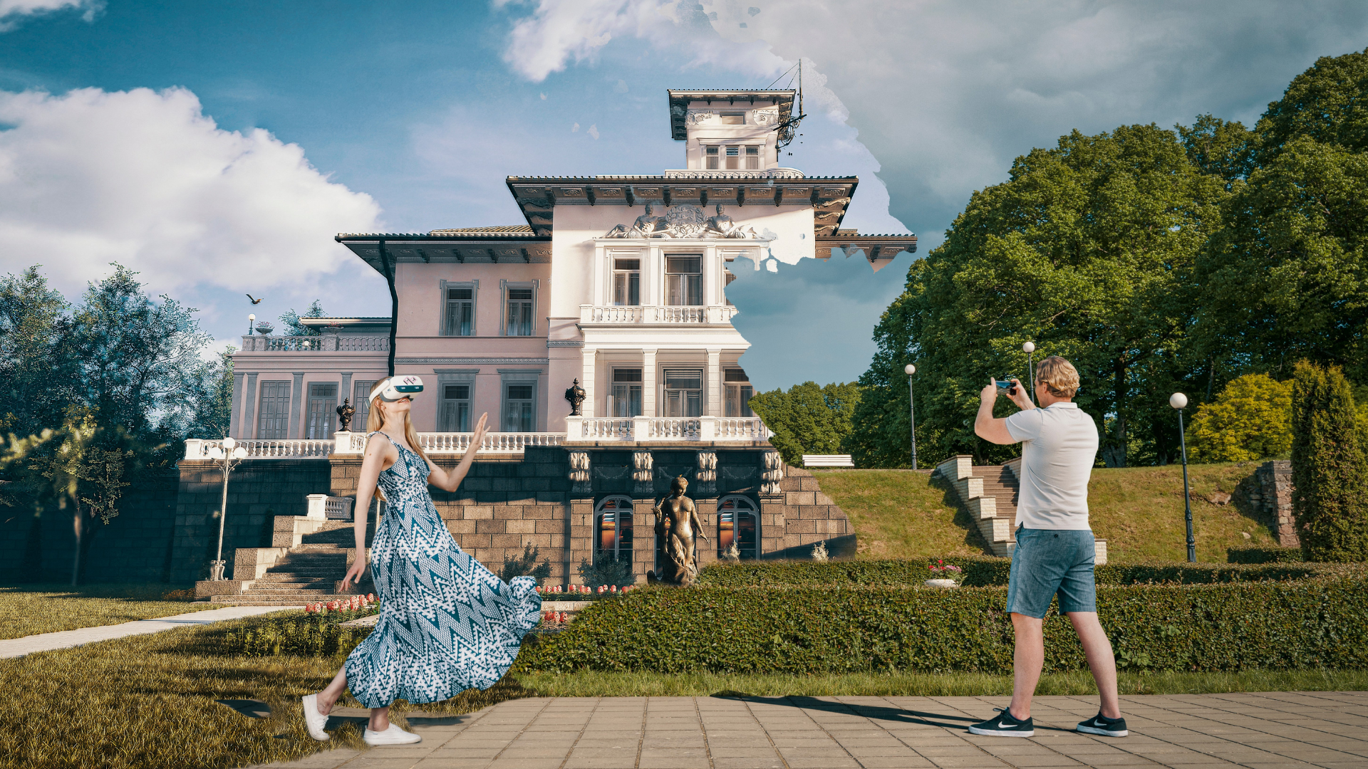 Renderdus Oru lossist ja külastajad. Arendaja: BLUERAY