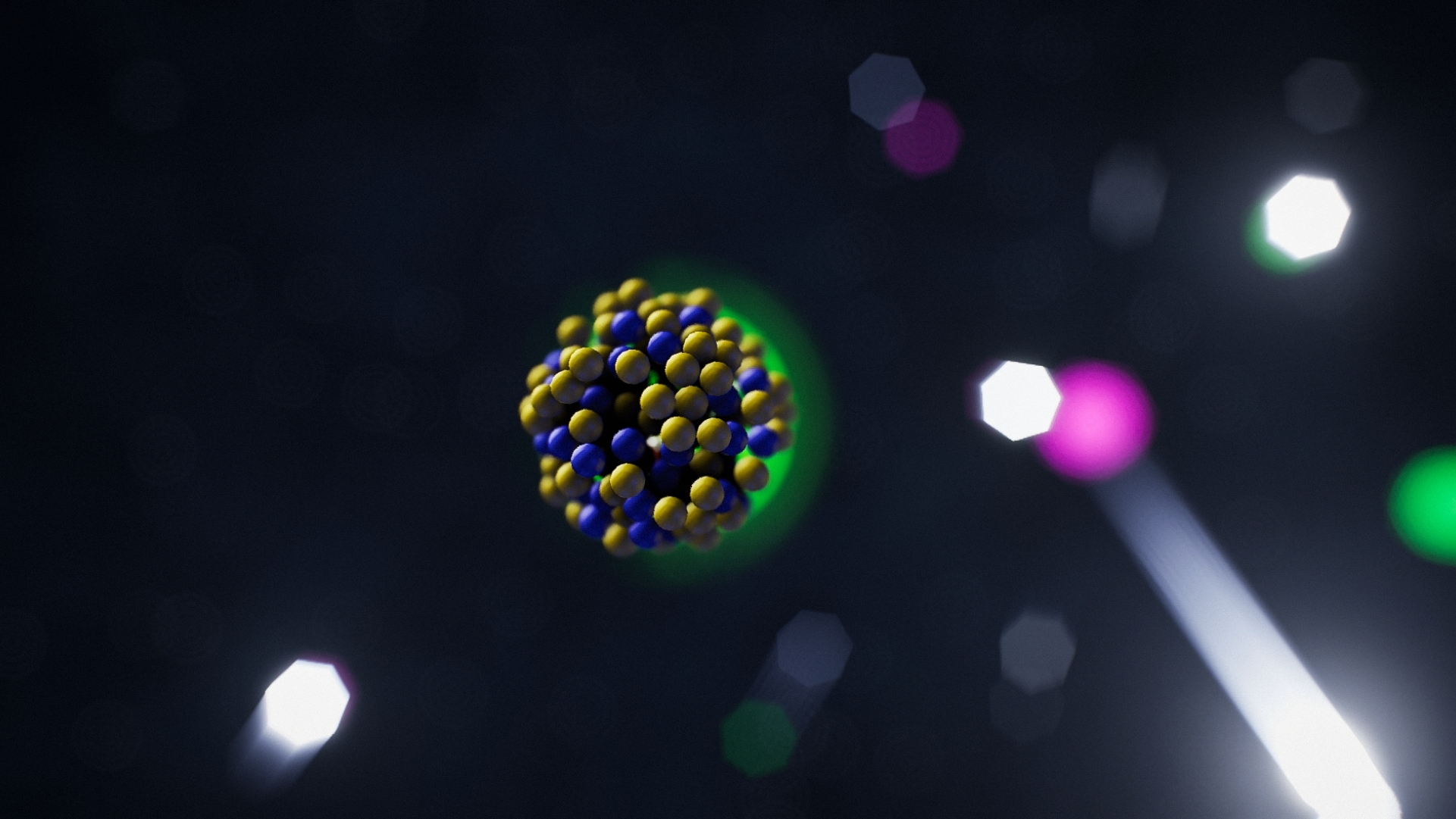 Renderdus VR Aatomimaailm. Pildil uraani tuum. Arendaja BLUERAY